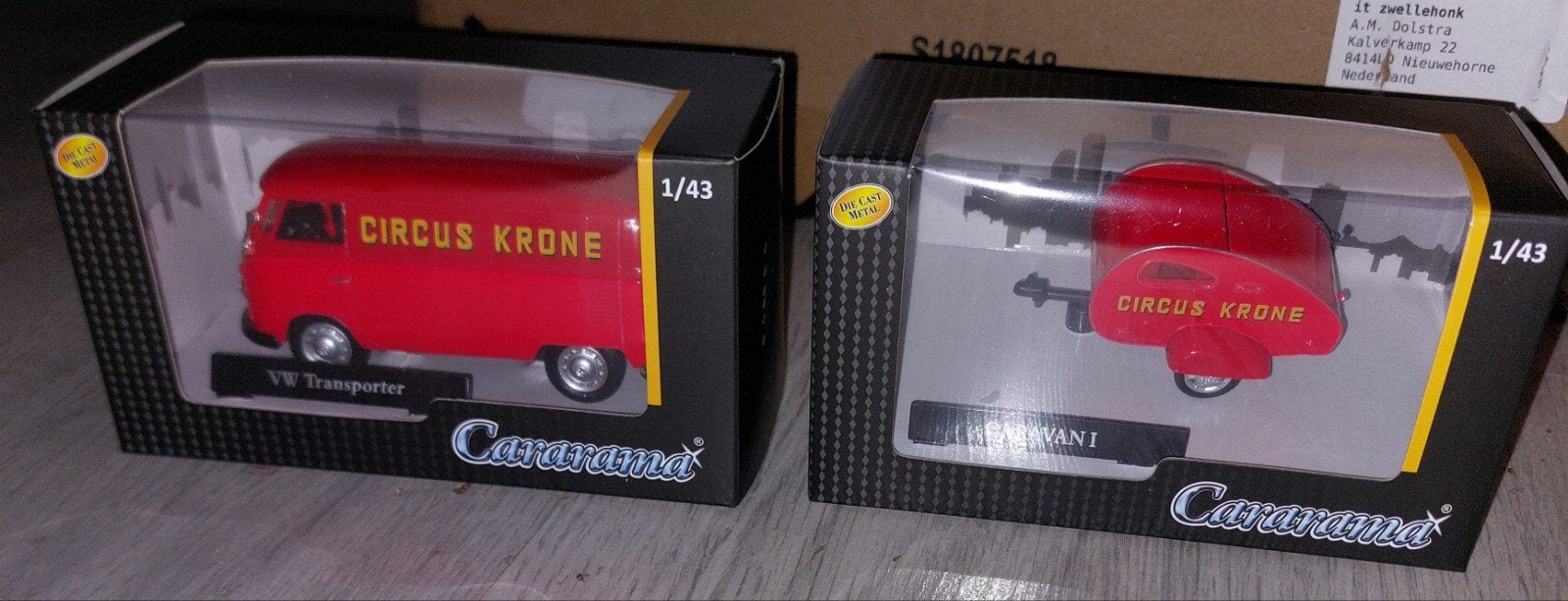 Cararama VW Transporter & Caravan Circus Krone 1:43, Overige merken, Auto, 1:32 tot 1:50, Nieuw
