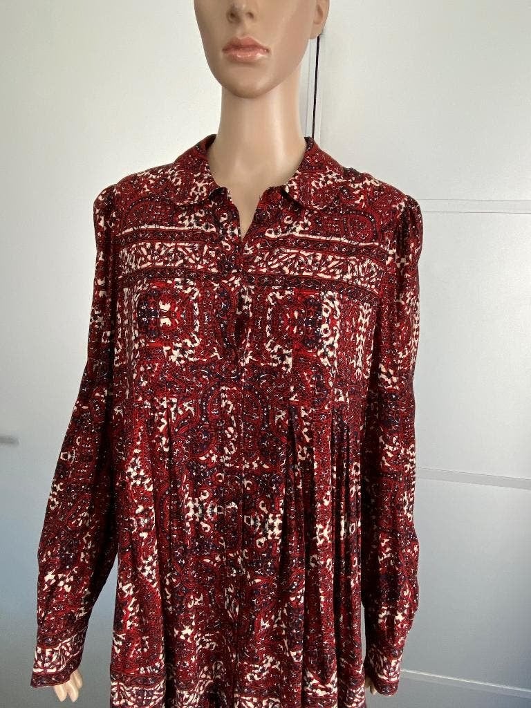 K164 Nieuw:Idano mt 40=M jurkje jurk met ruches d-rood/blauw, Maat 38/40 (M), Nieuw, Ophalen of Verzenden, Knielengte