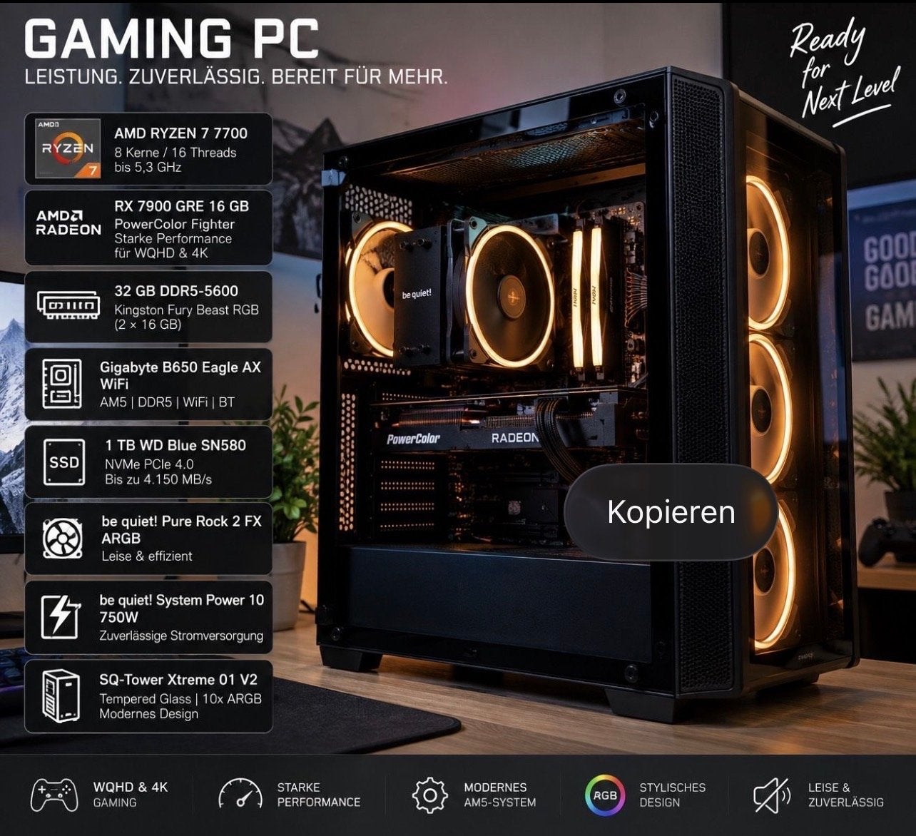 Gaming PC Ryzen 7 7700 RX 7900 GRE 32GB DDR5 1TB SSD, Ophalen, 32 GB, Nieuw, Gaming
