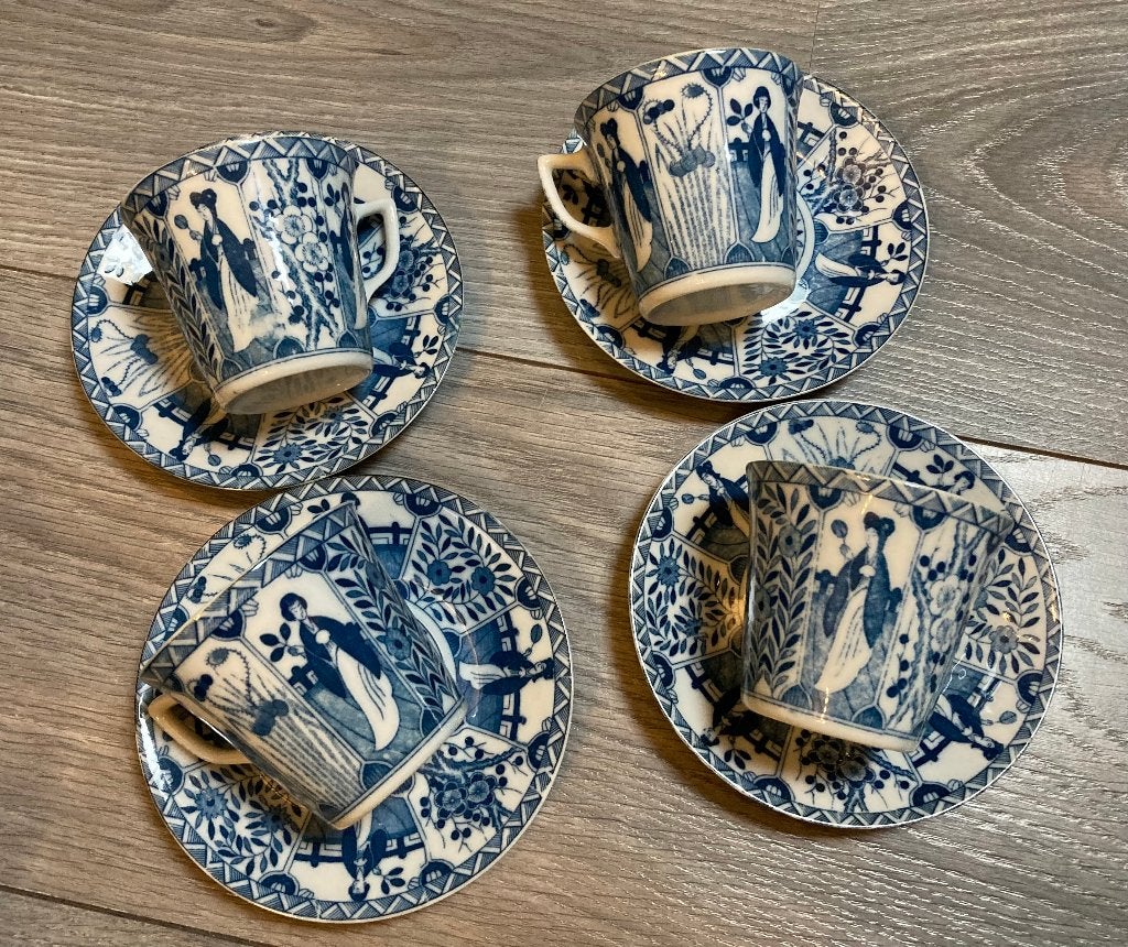 Vintage antieke Chinese Japanse theeservies kop en schotels, Antiek en Kunst, Ophalen of Verzenden