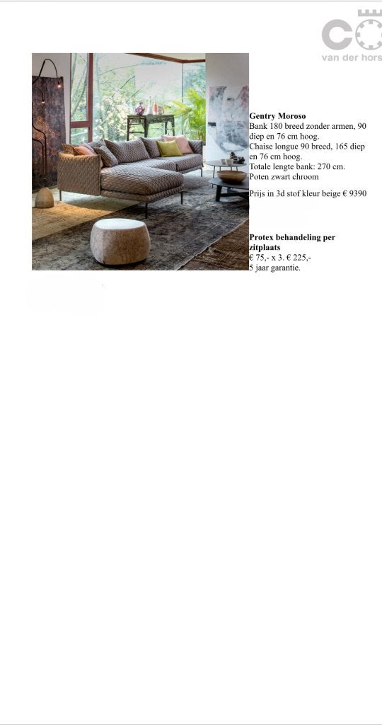 Moroso Gentry designbank met chaise longue, Ophalen, Gebruikt, Hoekbank, Minder dan 150 cm