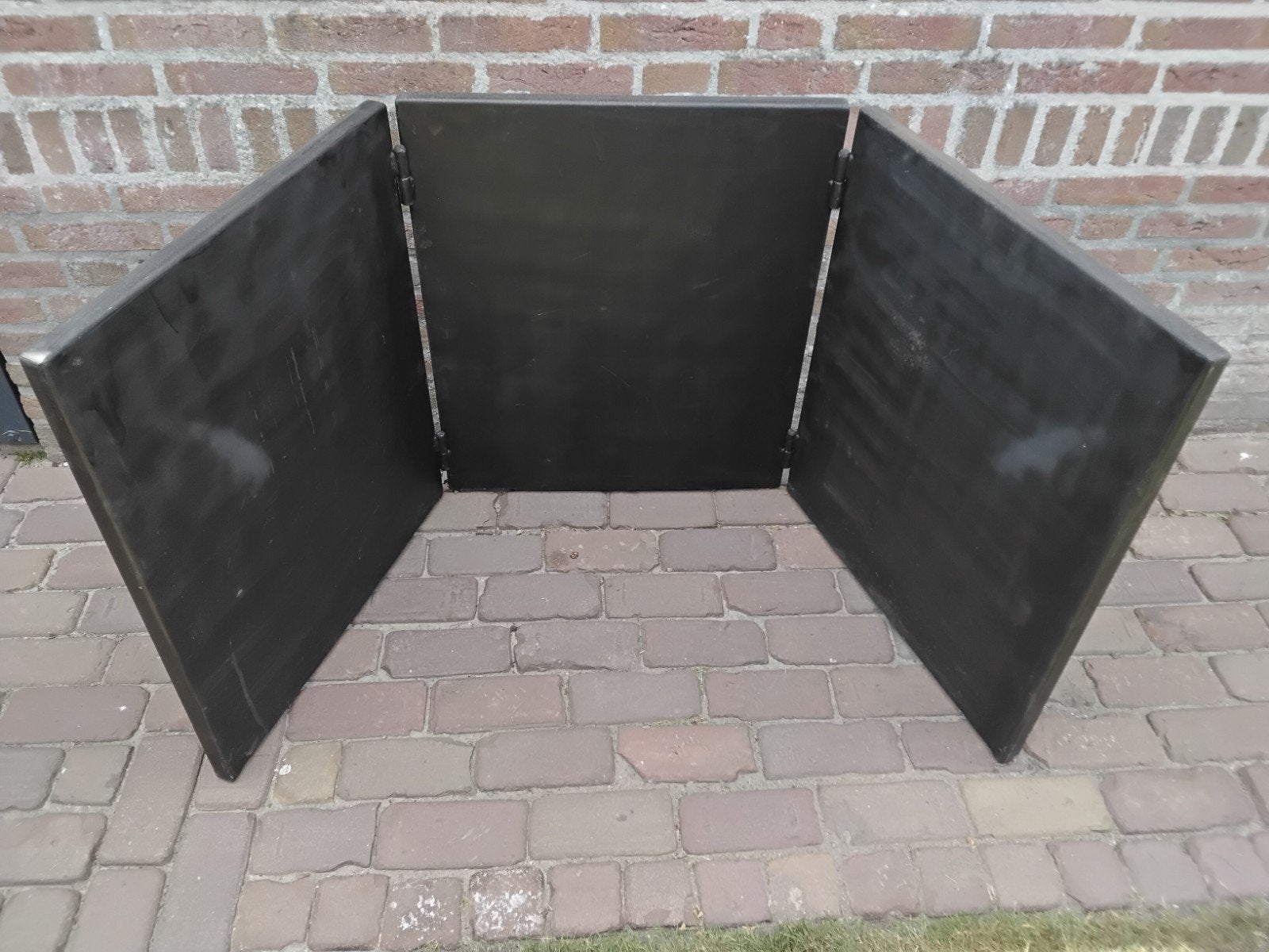 Hitteschild voor kachel, 3-delig, dubbelwandig staal, Ophalen, Gebruikt, Vrijstaande haard, Houthaard