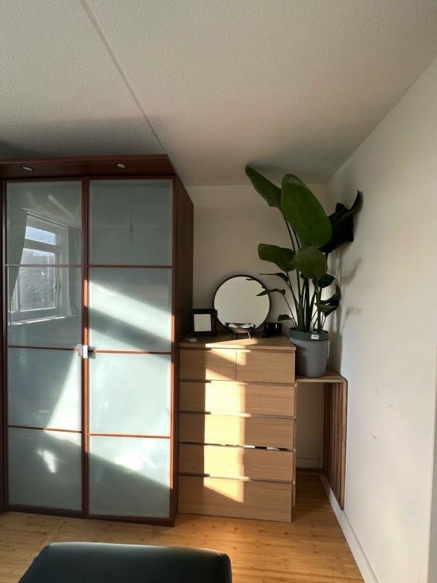 SPOED! IKEA Pax hoekkast met spiegel en glazen deuren, Huis en Inrichting, Ophalen, Gebruikt, 200 cm of meer, Met lade(s)