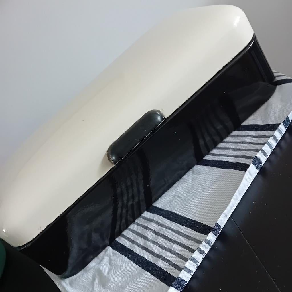Brocante Broodtrommel vintage Zwart/Crème - 50 cm, Ophalen of Verzenden