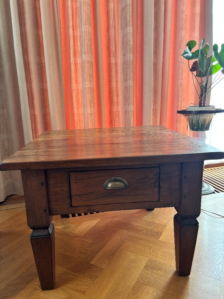 Donker eiken bijzettafel, Ophalen, Gebruikt, Rustiek eiken, 55 tot 75 cm