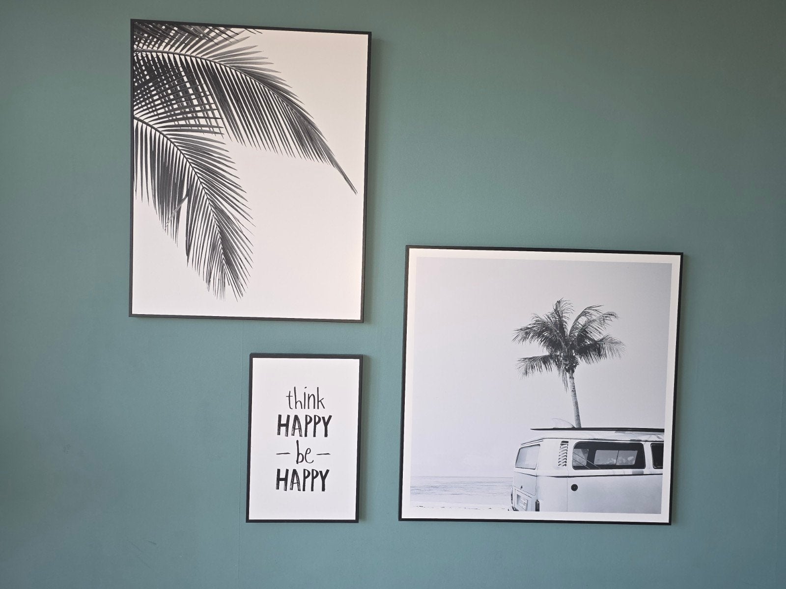 Set van 3 Zwart-Wit Prints: Palmen & Camper, 50 – 75, Ophalen of Verzenden, 50 tot 75 cm, Print
