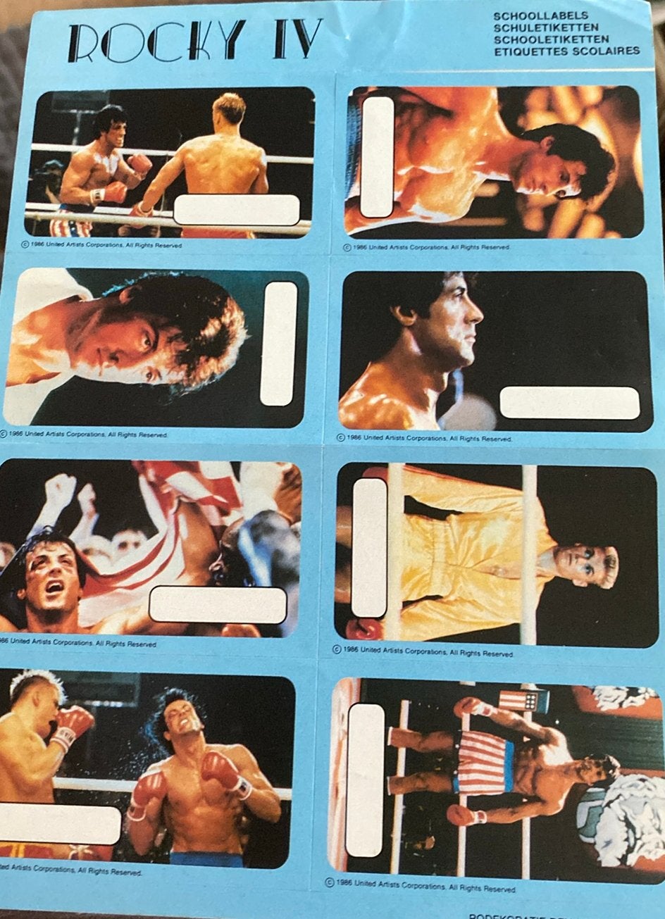Rocky IV, Sylvester Stallone, 80-er jaren, 8 stickers, Ophalen of Verzenden, Nieuw, Film, Tv of Omroep