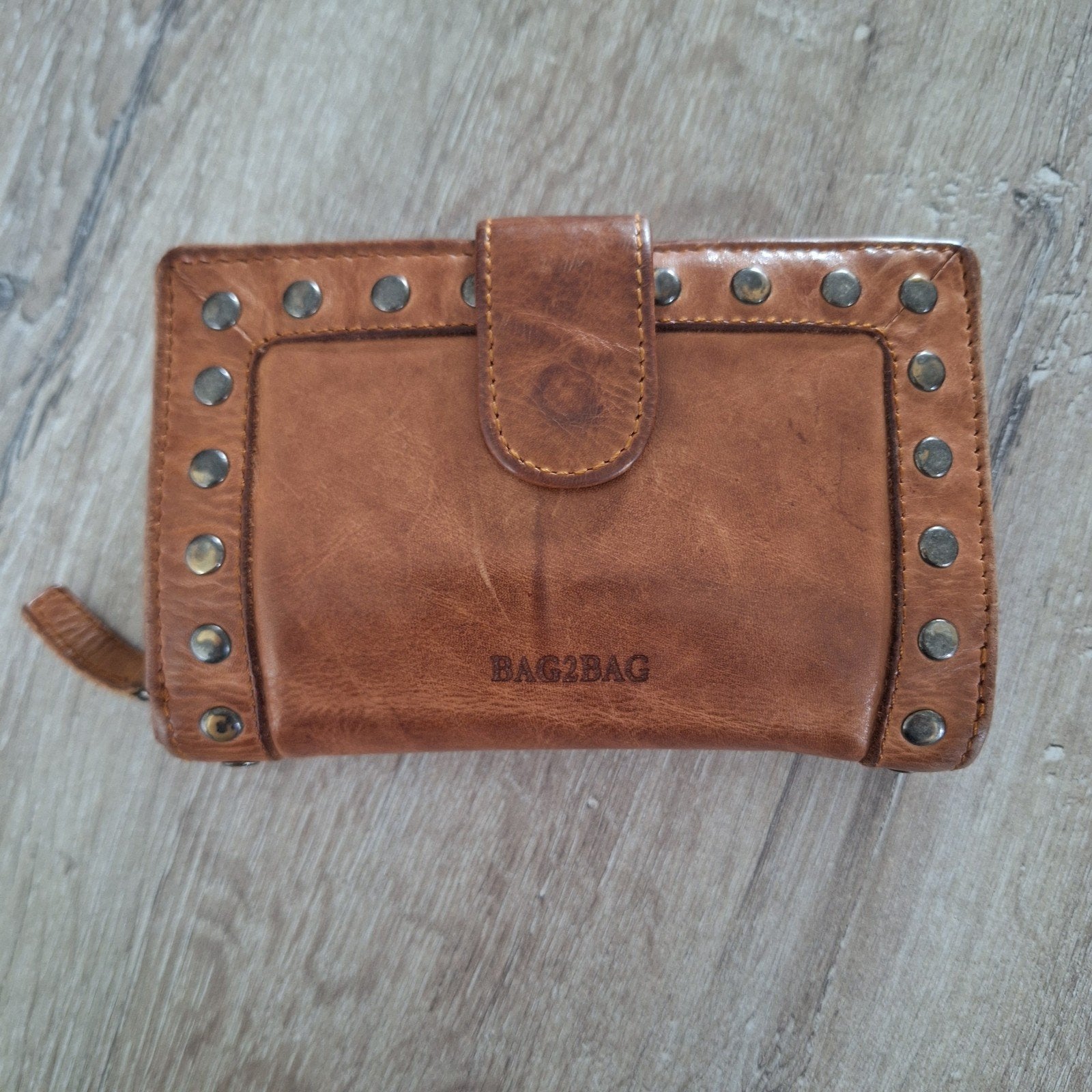 Leren portemonnee BAG2BAG met studs, Overige merken, Gebruikt, Bruin, Ophalen of Verzenden