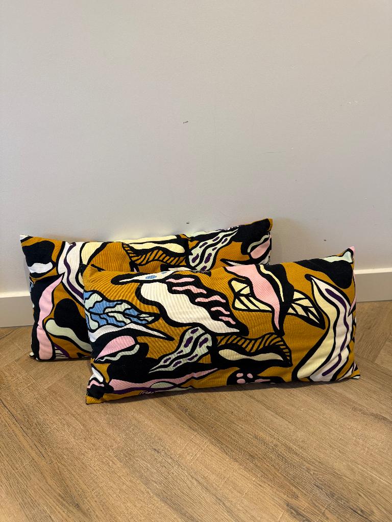 ZGAN 2x Ikea Sandmott sier kussen rechthoek 705.498.02 print, Ophalen of Verzenden, Zo goed als nieuw, Zwart, Rechthoekig