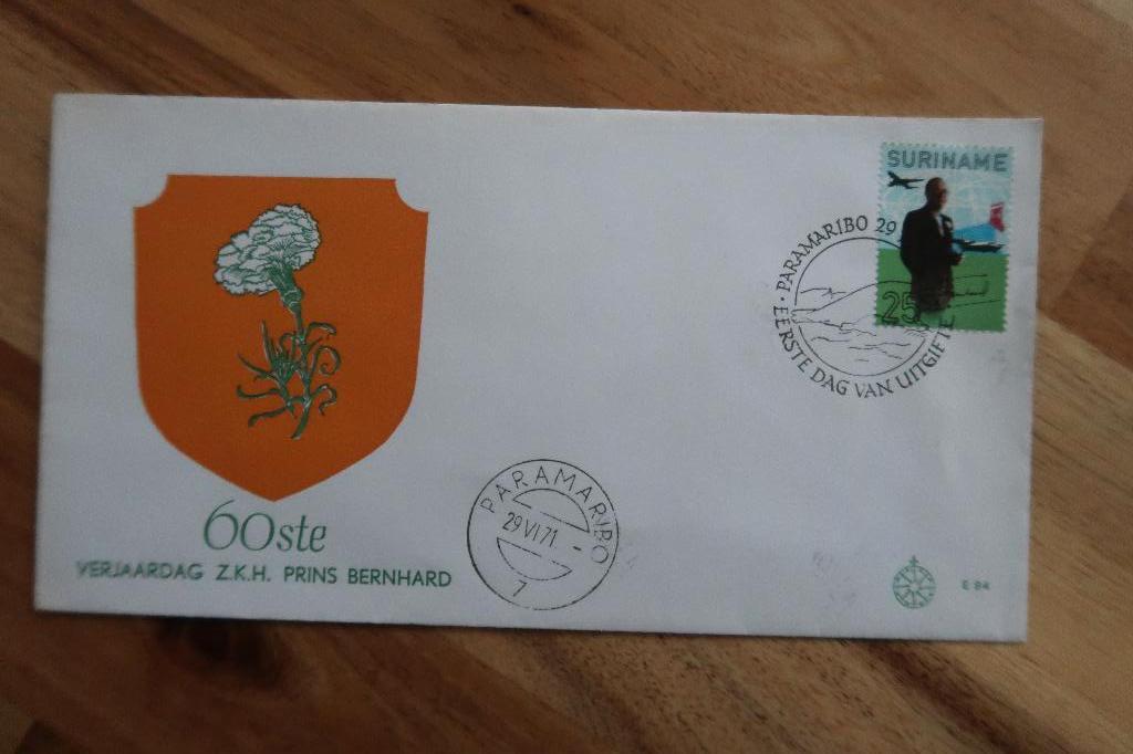 Suriname FDC E84 Windroos Prins Bernard, Postzegels en Munten, Postzegels | Eerstedagenveloppen, Ophalen of Verzenden, Onbeschreven