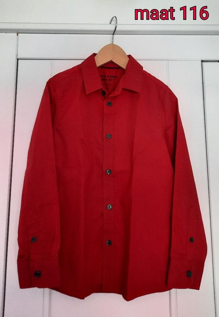 Rode bloes blouse jongen mt 116 feestdagen Kerst verjaardag, Ophalen, Overhemd of Blouse, Zo goed als nieuw, Jongen