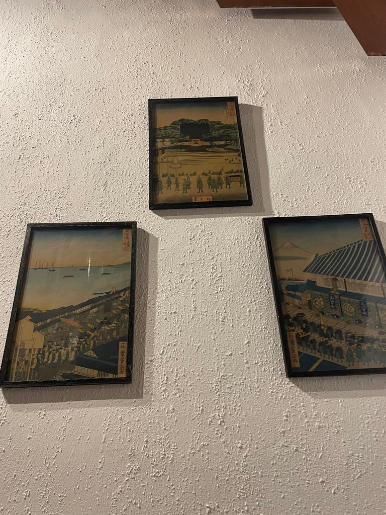 Collectie van Japanse prenten in lijsten, Antiek en Kunst, Kunst | Tekeningen en Foto's, Ophalen