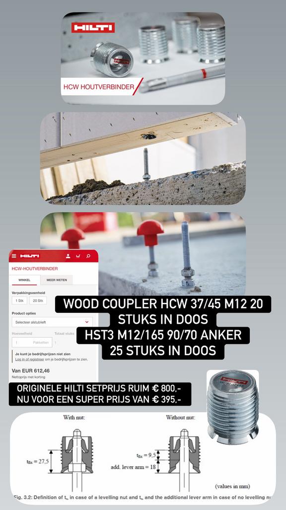 Hilti Woodcoupler HCW 37/45 M12 & Hilti Ankers Complete Set!, Ophalen, Nieuw, Overige typen