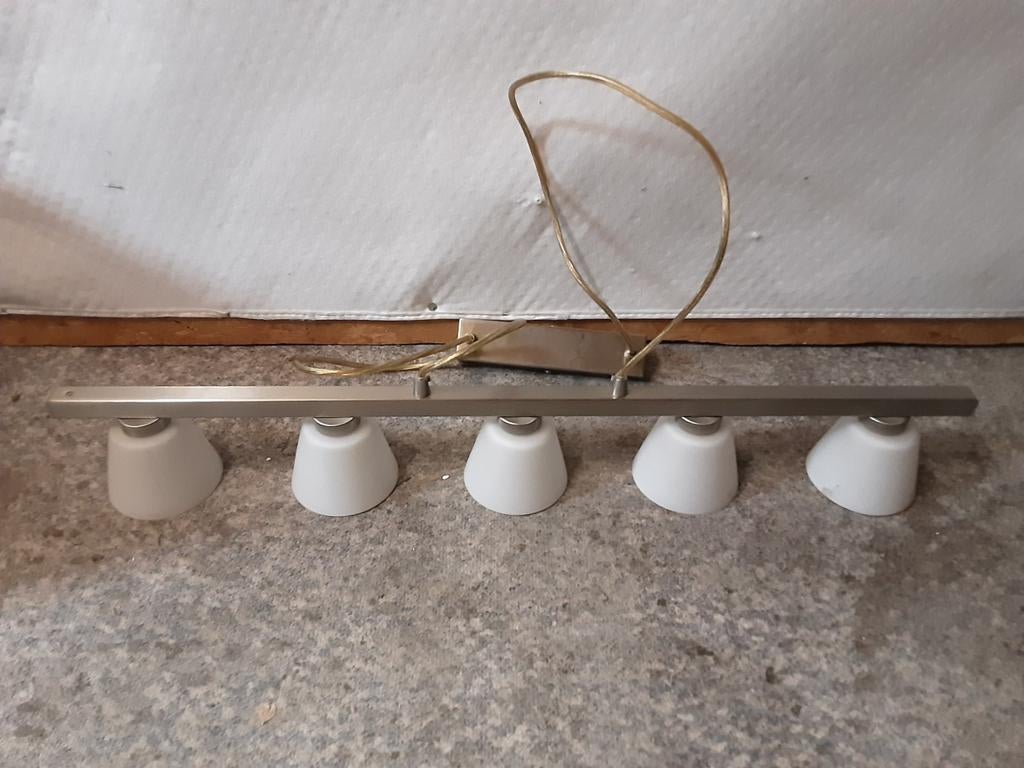 RVS Plafondlamp met Melkglas, Ophalen of Verzenden, Gebruikt, Glas, Modern