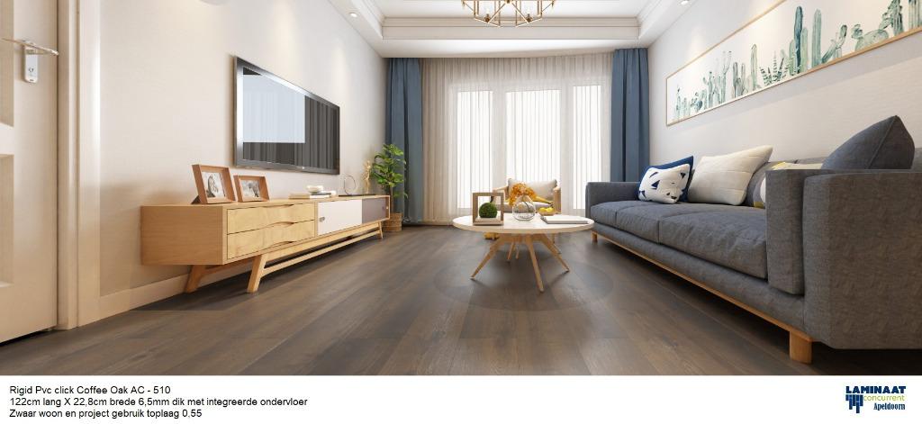 Pvc click Coffee Oak 6,5mm met integreerde ondervloer €29,95, Bruin, Nieuw, Ophalen of Verzenden, Laminaat