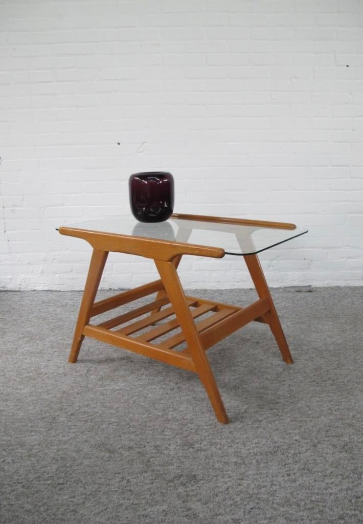 Originele Cesare Lacce  vintage  tafel met houten frame., Minder dan 45 cm, Gebruikt, Vintage, Glas