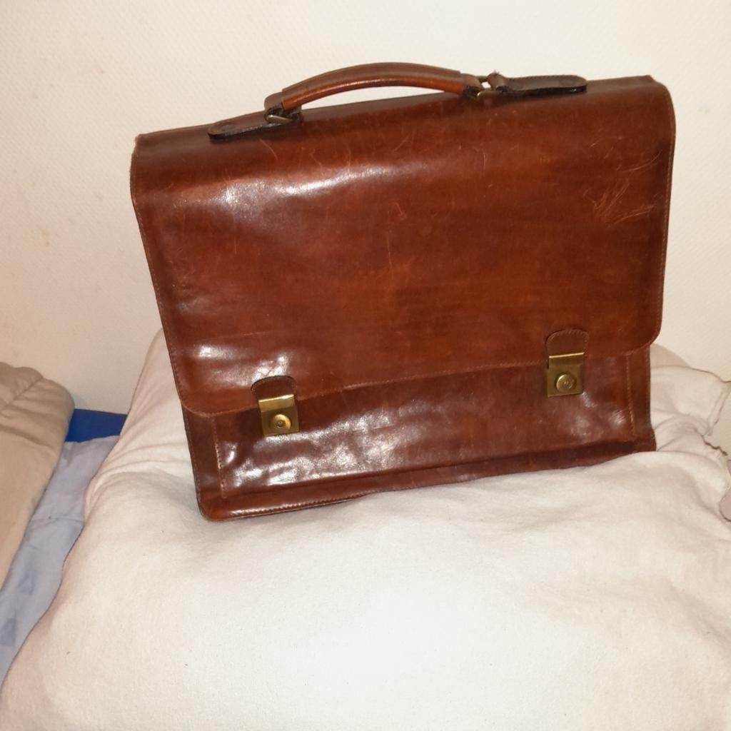 Vintage leren aktetas, Overige merken, Gebruikt, Bruin, Ophalen of Verzenden