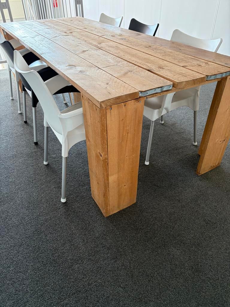 Steigerhouten tafel met stoelen, Overige materialen, Gebruikt, 100 tot 150 cm, 200 cm of meer
