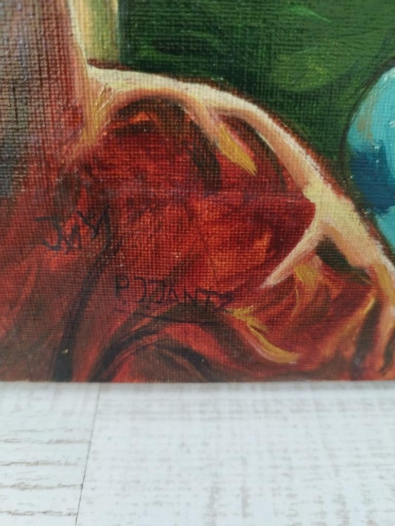Schilderij van een familie met pauw, Antiek en Kunst, Kunst | Schilderijen | Klassiek, Ophalen of Verzenden