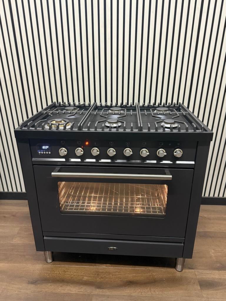 Luxe Boretti Fornuis 6 pits antraciet 300 • Graden oven 90cm, Witgoed en Apparatuur, Fornuizen, Fornello Esperta, Ophalen of Verzenden