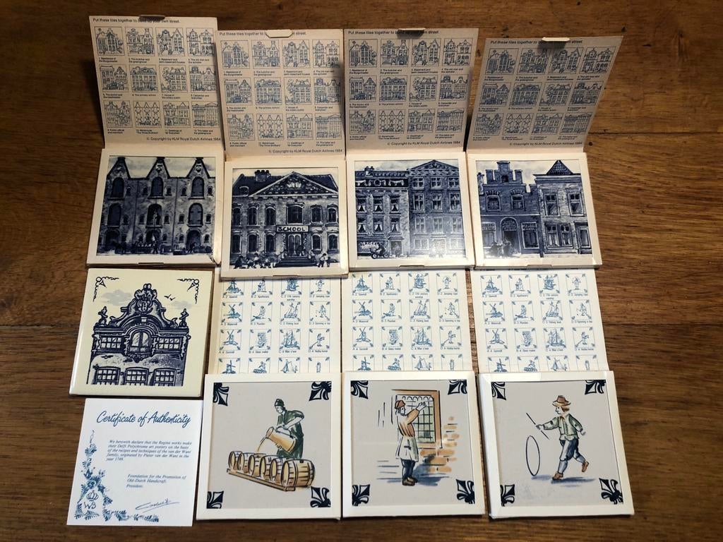 KLM Airline Delfts Blauw Blue Tile Coasters - Tegels 75x75mm, Verzamelen, KLM Huisjes, Ophalen of Verzenden, Zo goed als nieuw