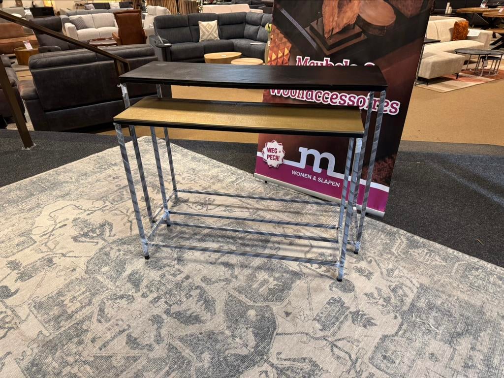 Sidetable 2-delig Aktie €149,- Zwart/Goud Direct/Leverbaar, Ophalen, 50 tot 100 cm, Nieuw, #Sidetables#Zwart#Goud#2-delig#Stuntaanbieding#metaal