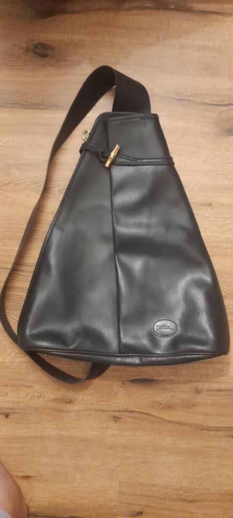 Zwarte Leren Longchamp Handtas / Schoudertas, Sieraden, Tassen en Uiterlijk, Tassen | Damestassen, Zwart, Ophalen of Verzenden