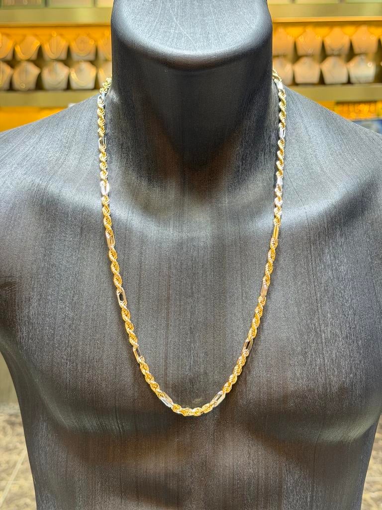 14KT Goud - 69.0 Gram -Ketting- ROPE-Wit&Geel -Herenketting, Ophalen, Nieuw, Goud, Goud