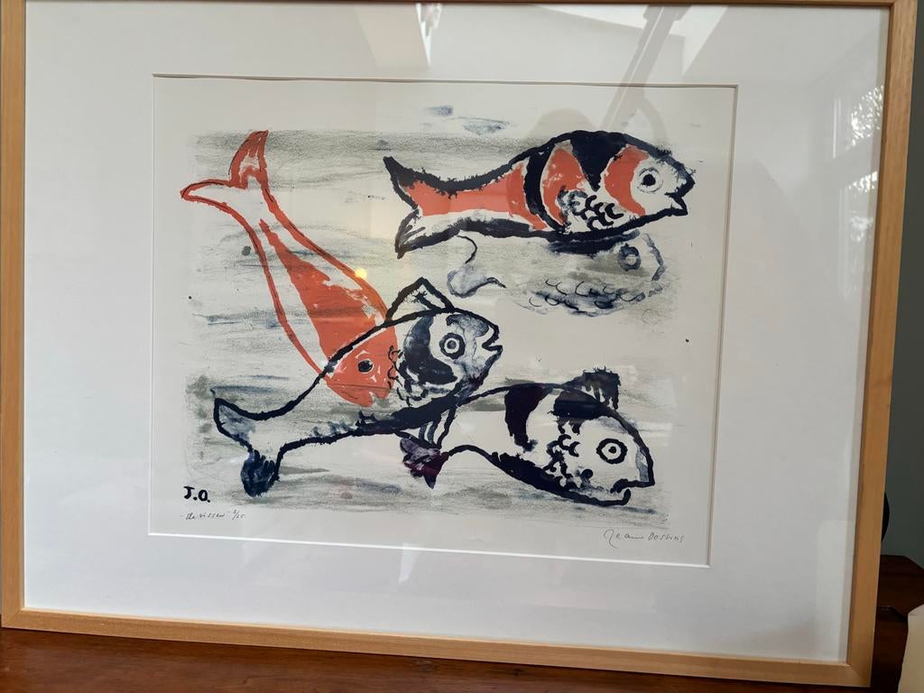 Jeanne Bieruma Oosting - “de vissen” Litho Ingelijst, Ophalen of Verzenden