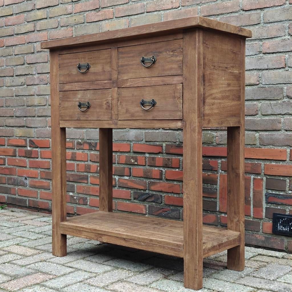 Nieuwe teak sidetable met 4 laden., Huis en Inrichting, Kasten | Ladekasten, Ophalen, Teakhout, Nieuw, 50 tot 100 cm