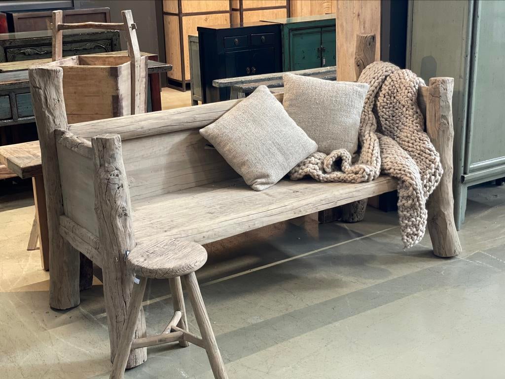 Stoere houten bank finca tuinbank lounge stoer landelijk oud, Ophalen of Verzenden, Nieuw, Vierpersoons of meer