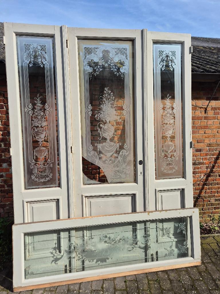 Drieslag deur prachtig geetst glas met bovenlicht, Ophalen