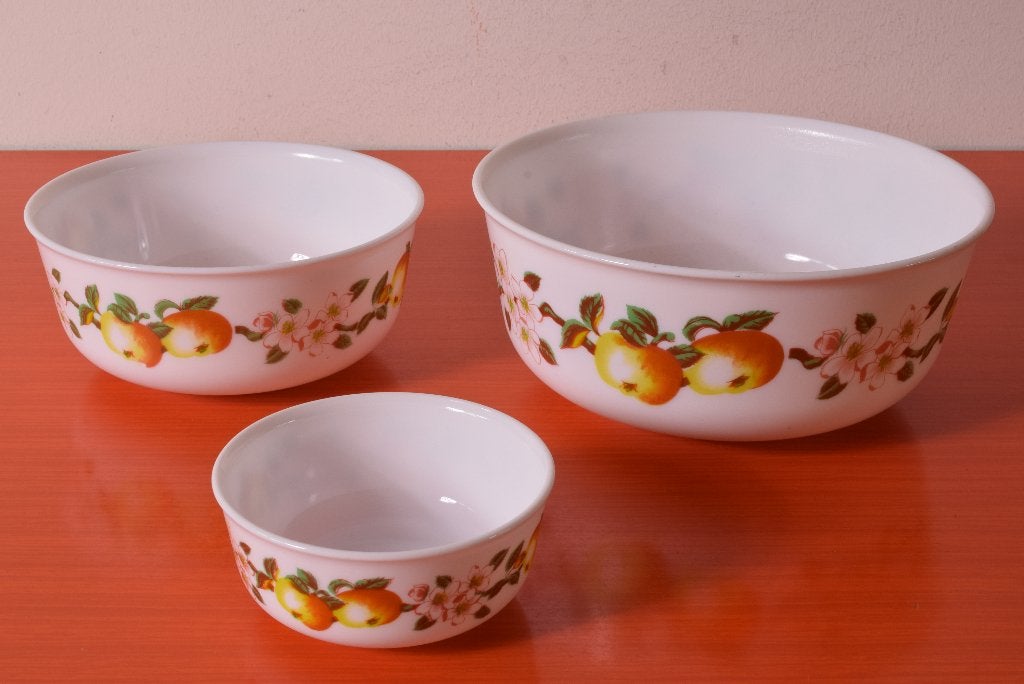 Set / nest van 3 retro vintage Arcopal schalen - Funky appel, Overige merken, Vintage, Ophalen of Verzenden, Glas