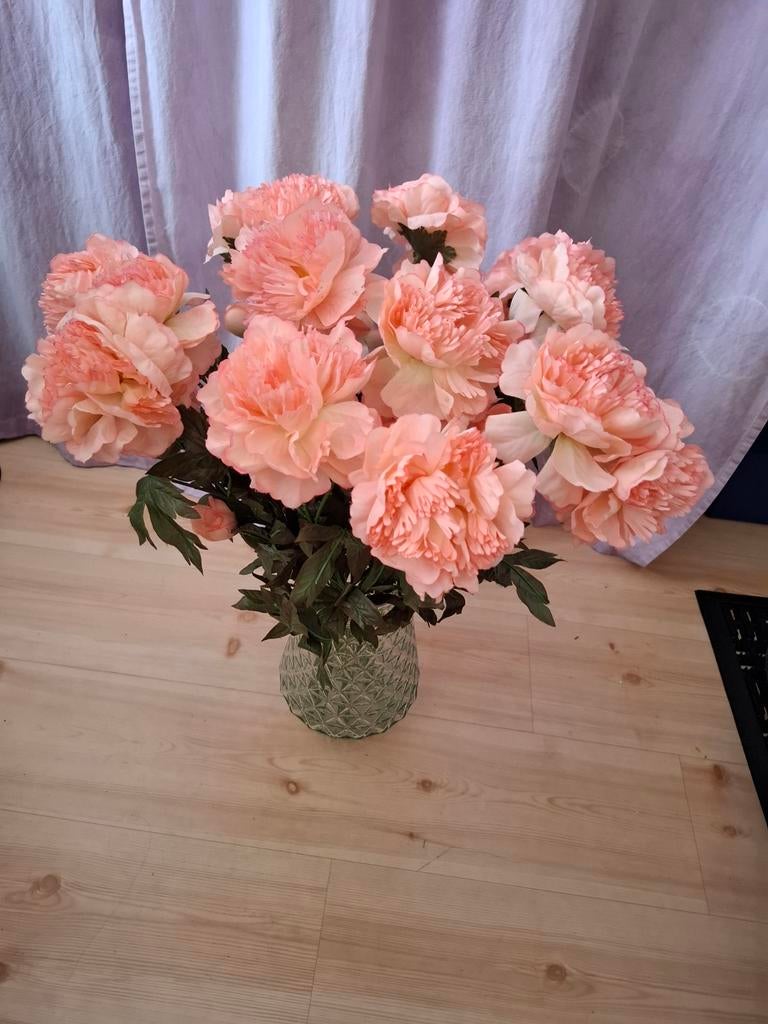 Flinke bos kunstbloemen met vaas, Ophalen, Zo goed als nieuw, Overige kleuren, Minder dan 50 cm