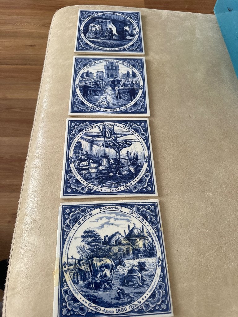 4x Handgeschilderd Delfts Blauw Tegeltableau Zuivelhistorie, Ophalen of Verzenden