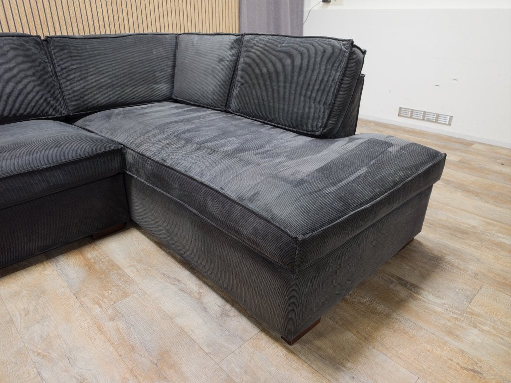 ZEER MOOI Antraciet Ribstof Hoekbank van WOOOD !!!, Info@banxtel.nl, Hoekbank, Hoekbank, Ophalen of Verzenden