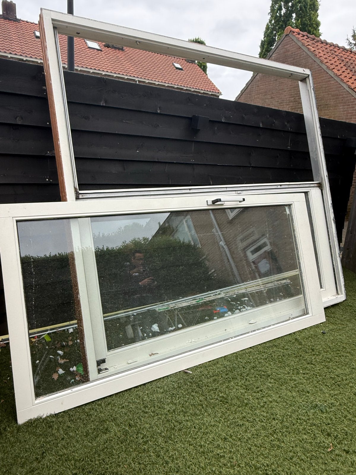 Schuifpui met Glas Hout, Ophalen, Gebruikt, 225 cm of meer, Inclusief glas