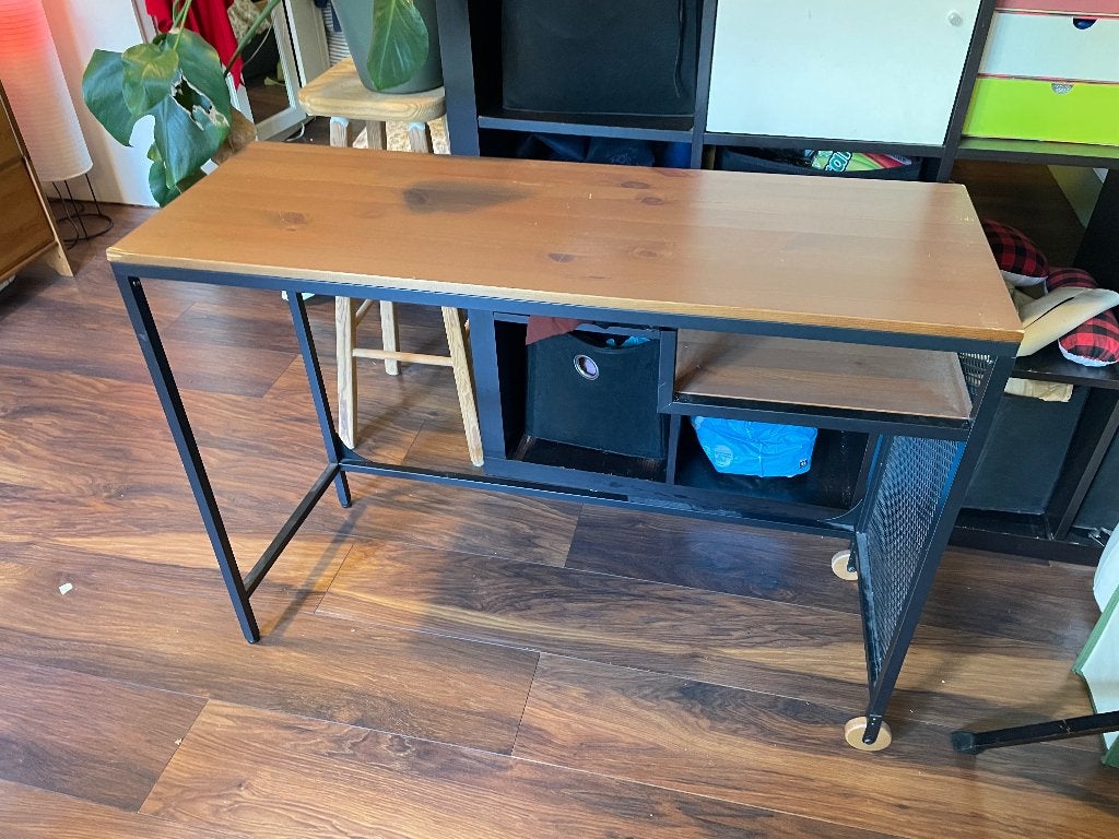 IKEA FJÄLLBO laptopbureau - industrieel hout/zwart ijzer, Ophalen, Zwart, Gebruikt, Hout