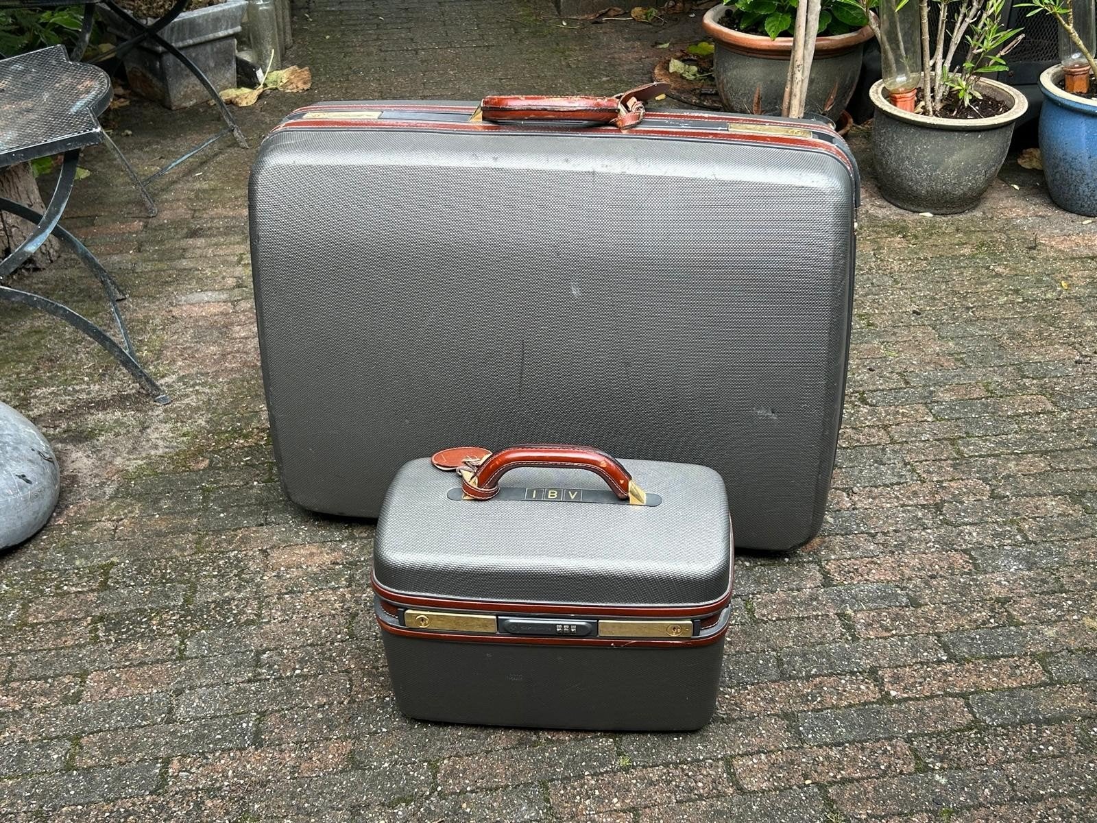 Vintage Samsonite Koffer en Beautycase Set - Grijs/Bruin, Ophalen, Gebruikt