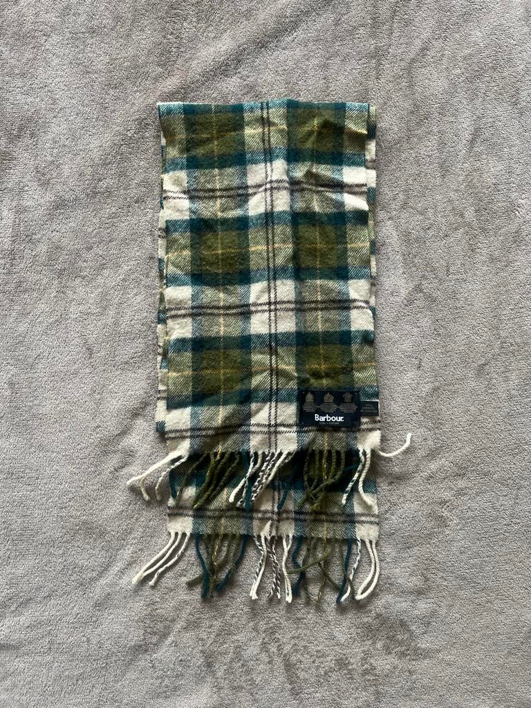 Barbour Lamswollen Geruite Sjaal - Groen/Wit, Ophalen of Verzenden, Zo goed als nieuw, Maat 38/40 (M), Sjaal