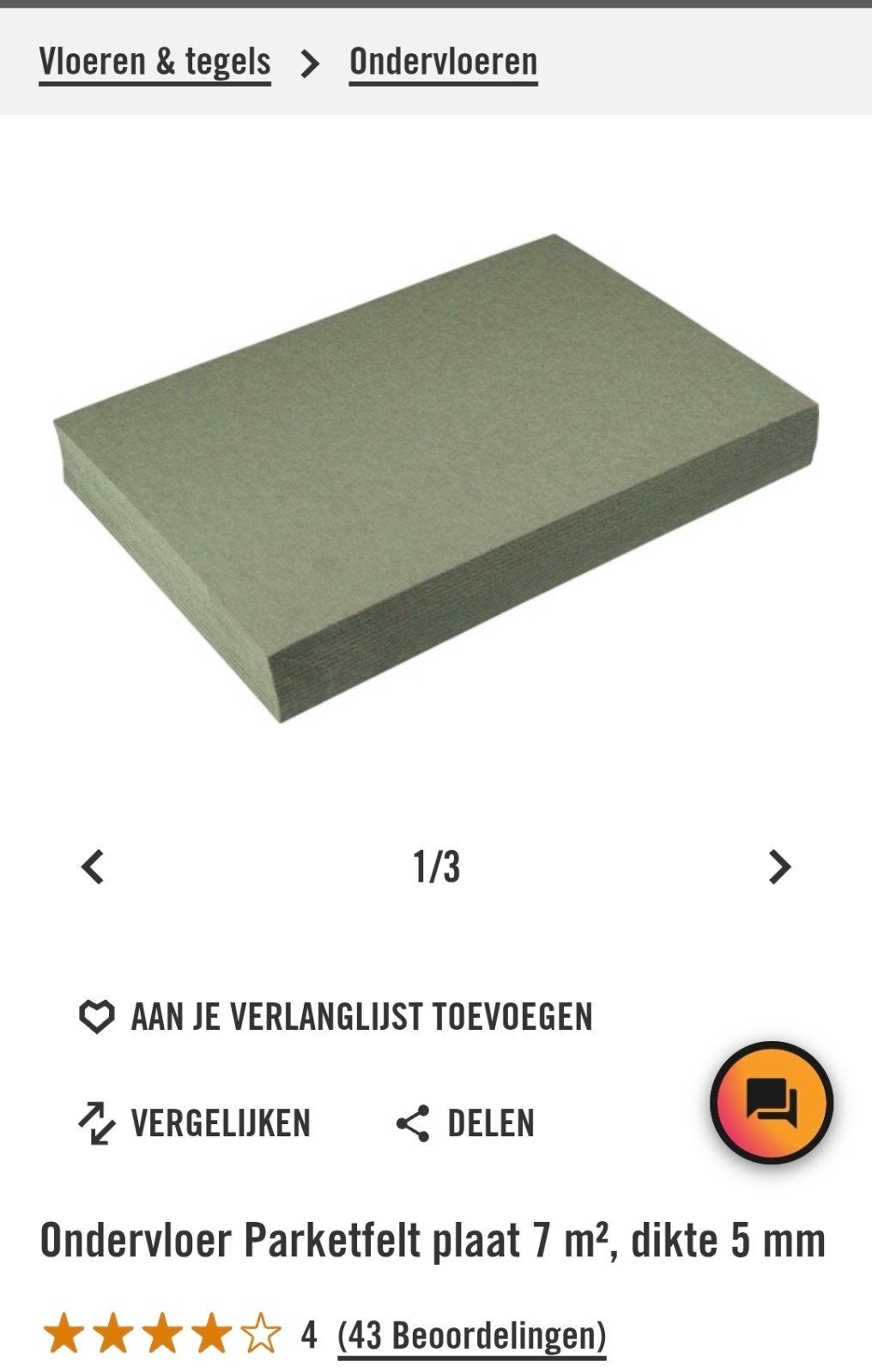Gratis 3 ondervloer platen 5 mm hornbach, Ophalen, Nieuw, Minder dan 5 m², Vloerdelen of -planken