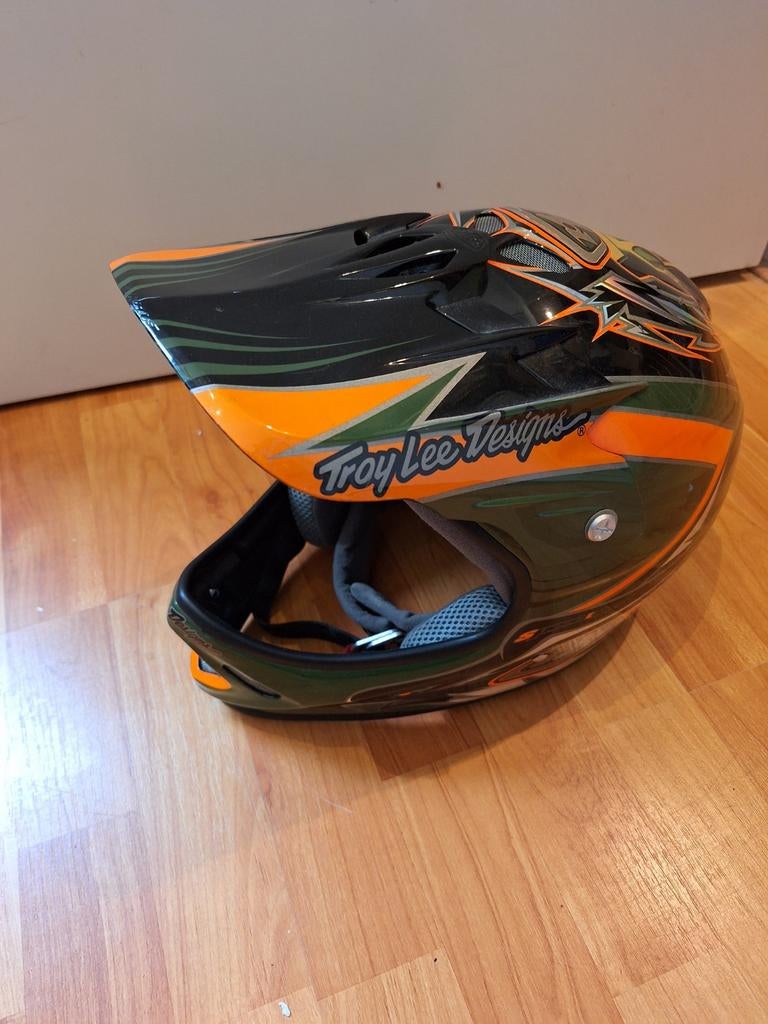 Troy Lee Designs D2 MTB Downhill Helm - Groen/Oranje, Fietsen en Brommers, Fietsaccessoires | Fietshelmen, Ophalen, Gebruikt, Overige maten