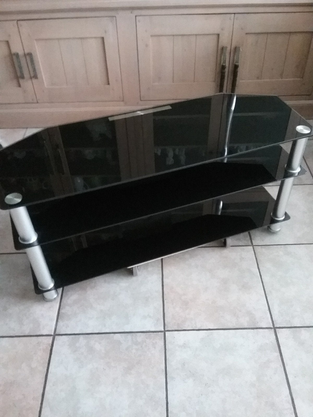 AUDIO GLAS MEUBEL ...(zwart glanzend ).., Ophalen, 100 tot 150 cm, Minder dan 100 cm, 25 tot 50 cm