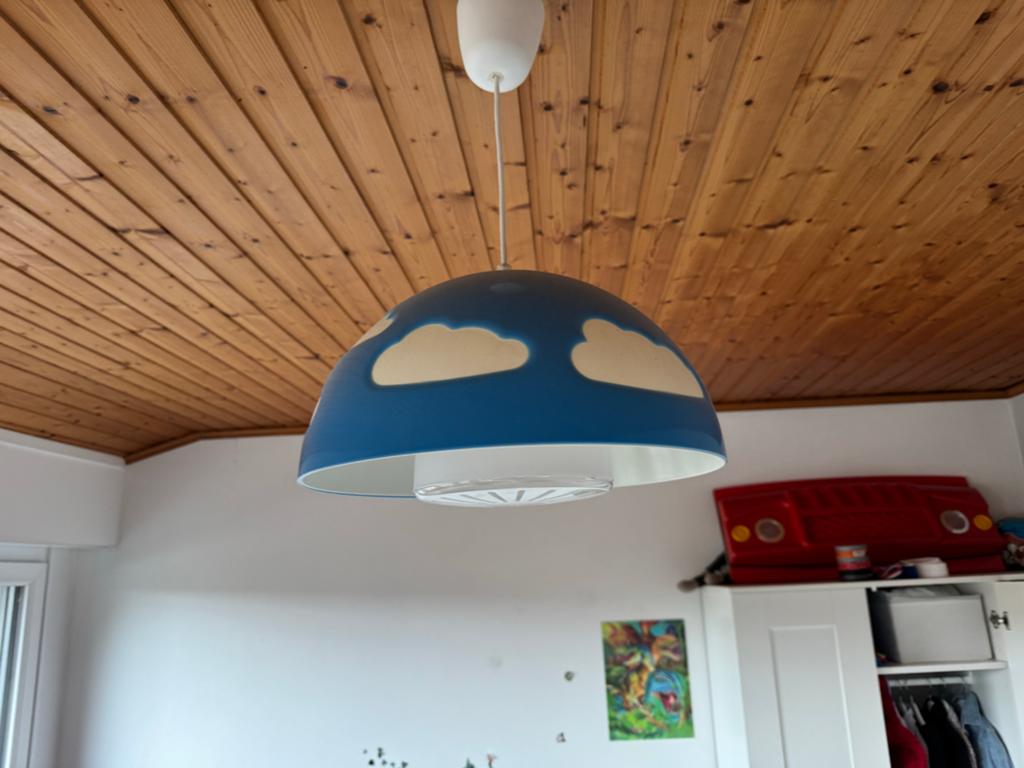 Ikea plafondlampen (blauw en geel) met wolkenmotief, Ophalen of Verzenden, Gebruikt, Kunststof, Minder dan 50 cm
