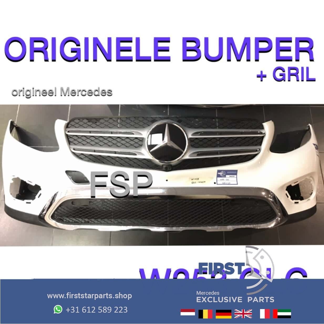 Voorbumper + Gril Mercedes GLC W253 X253 C253 2015-2019 WIT, Gebruikt, -, Voor, Ophalen of Verzenden