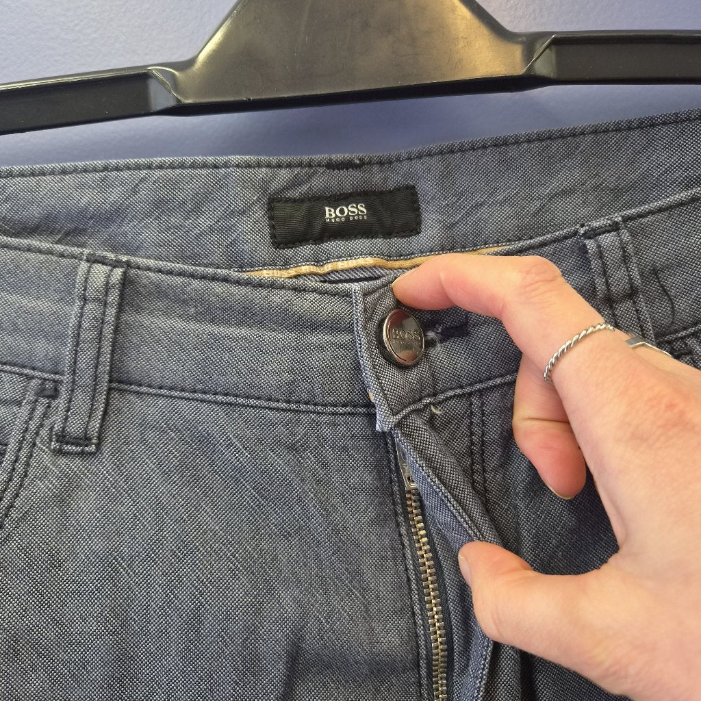 Hugo Boss pantalon broek grijs blauwige stof W38 L34 51306, Blauw, ., Hugo Boss, Maat 56/58 (XL)