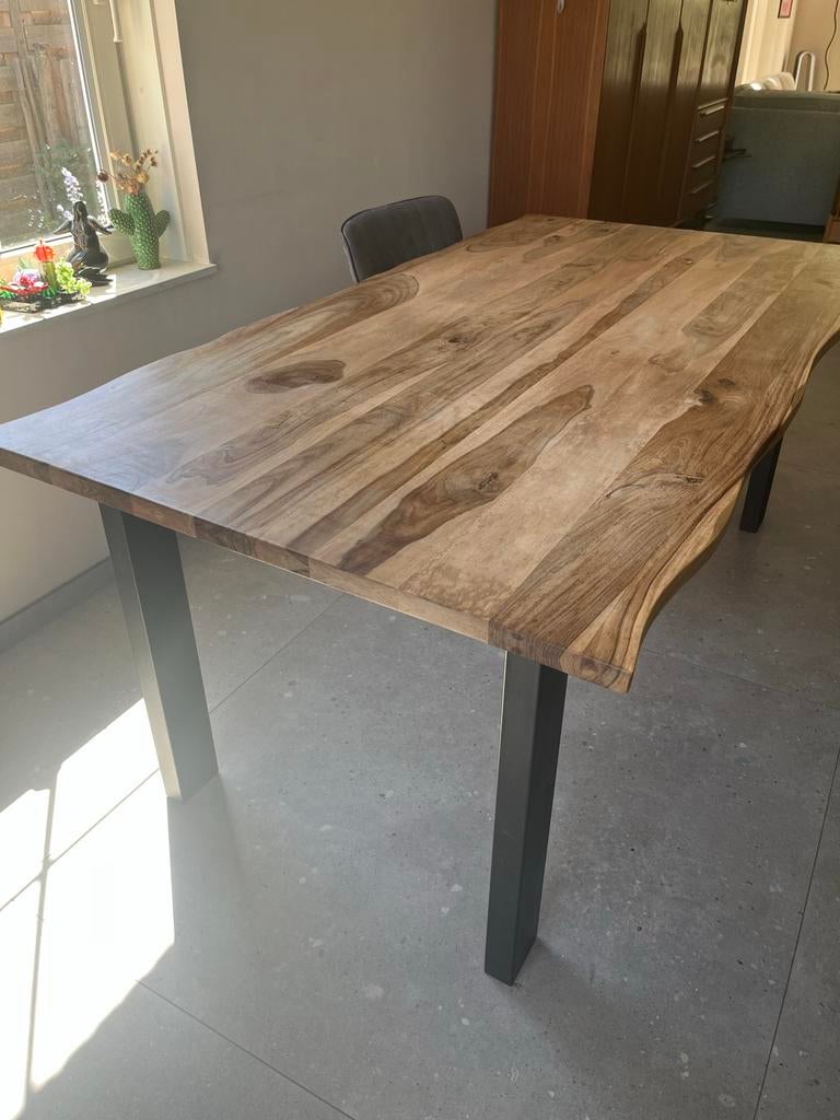 Acacia houten tafel van 190x100cm met organische rand, Ophalen, Gebruikt, 50 tot 100 cm, Vijf personen of meer