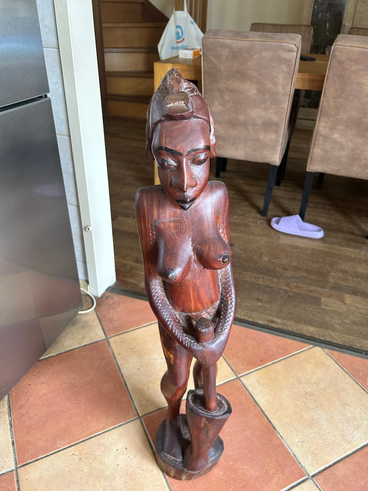 Houten Afrikaans Beeld - Vrouw met Kind, Ophalen, 50 - 100 cm, Handgemaakt, Beeld