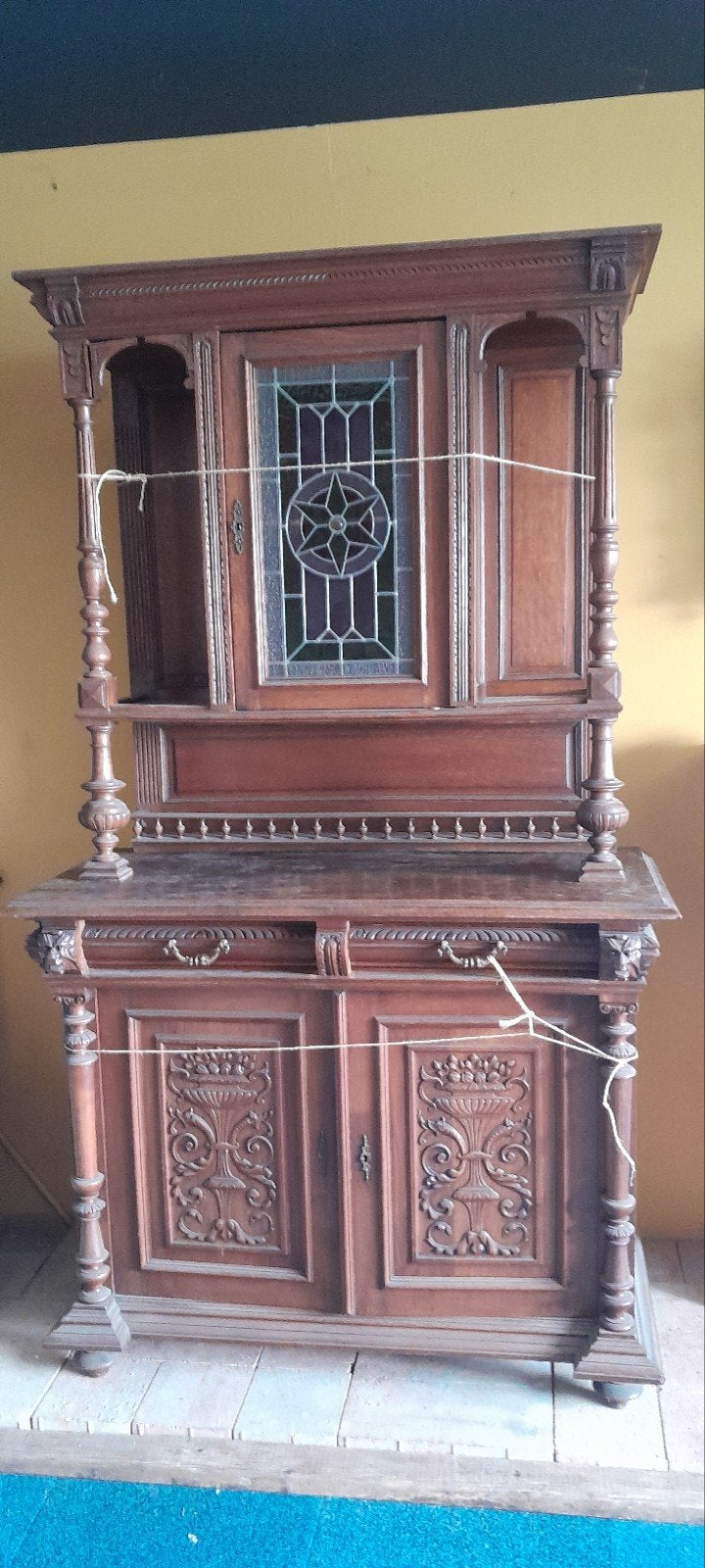 Mechelsekast met glas in lood net bod gevraagd, Ophalen, 25 tot 50 cm, Glas