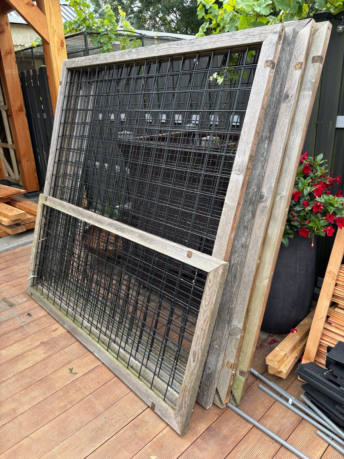 Houten hekwerk met gaaspanelen - Gebruikt, Tuin en Terras, Ophalen, Gebruikt, Hout, Gaashekwerk